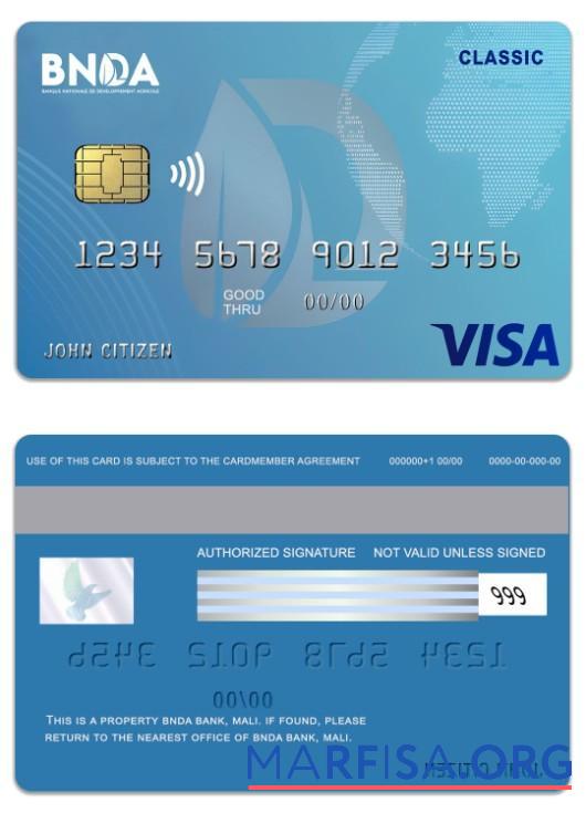 Realistic Mali BNDA Bank visa classic card download for verification